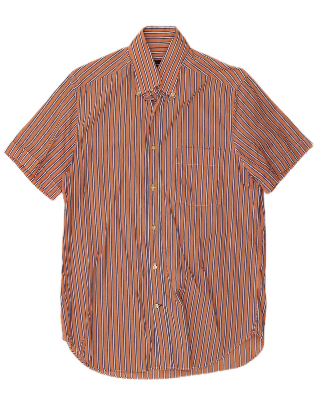 Massimo Dutti Mens Short Sleeve Shirt Medium Orange Striped Cotton