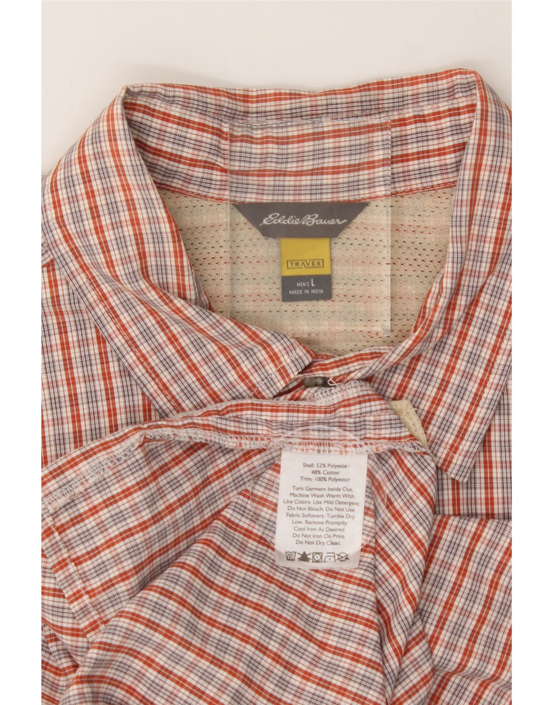EDDIE BAUER Mens Short Sleeve Shirt Large Red Check Polyester Vintage Eddie Bauer and Second-Hand Eddie Bauer from Messina Hembry 