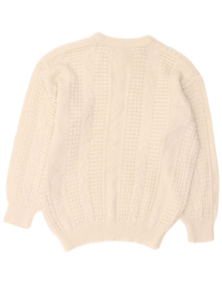VINTAGE Womens Oversized Crew Neck Jumper Sweater UK 10/12 Medium White