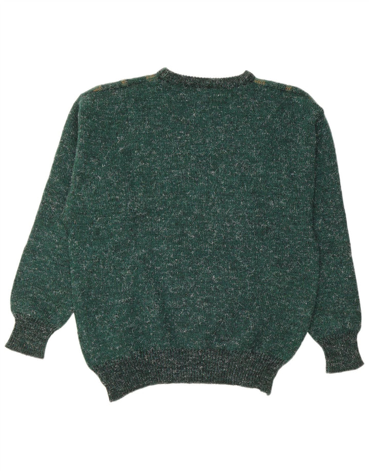 Vintage Mens Crew Neck Jumper Sweater IT 50 Medium Green Striped