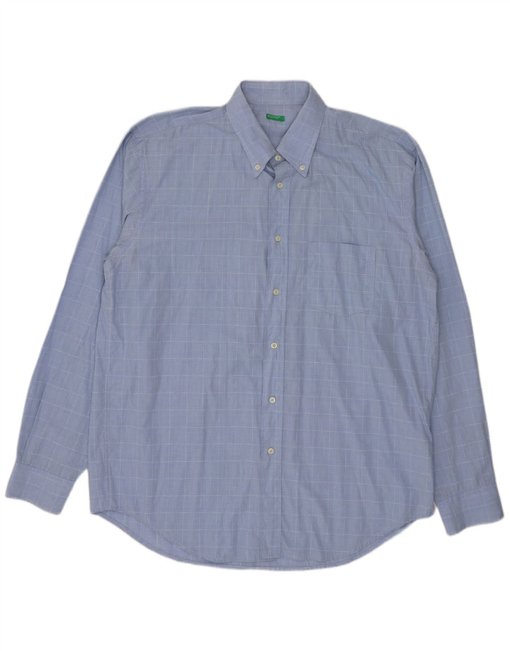 Benetton Mens Shirt Large Blue Check