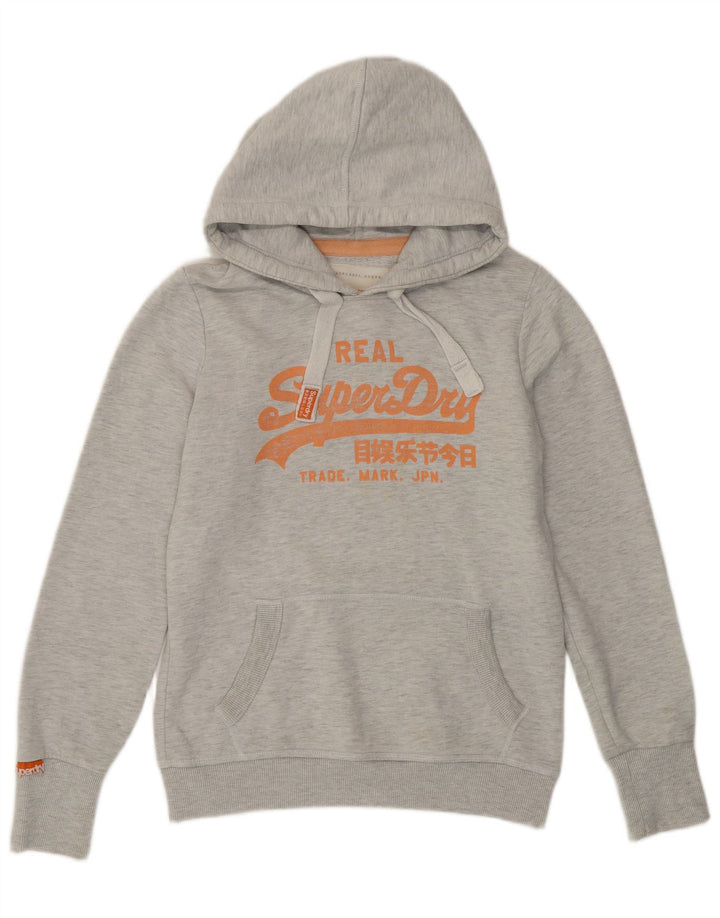 SUPERDRY Womens Graphic Hoodie Jumper UK 14 Medium Grey Flecked Cotton Vintage Superdry and Second-Hand Superdry from Messina Hembry 