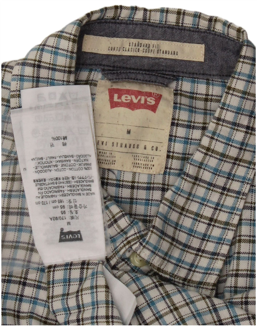 LEVI'S Mens Coupe Standard Standard Fit Shirt Medium Blue Check Cotton