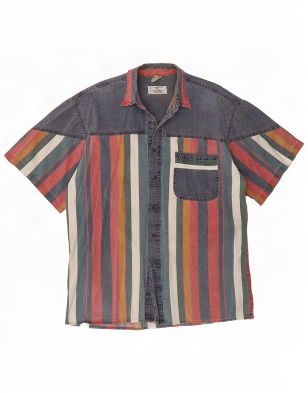 John F Gee Mens Short Sleeve Shirt Size 39/40 Medium Multicoloured Striped