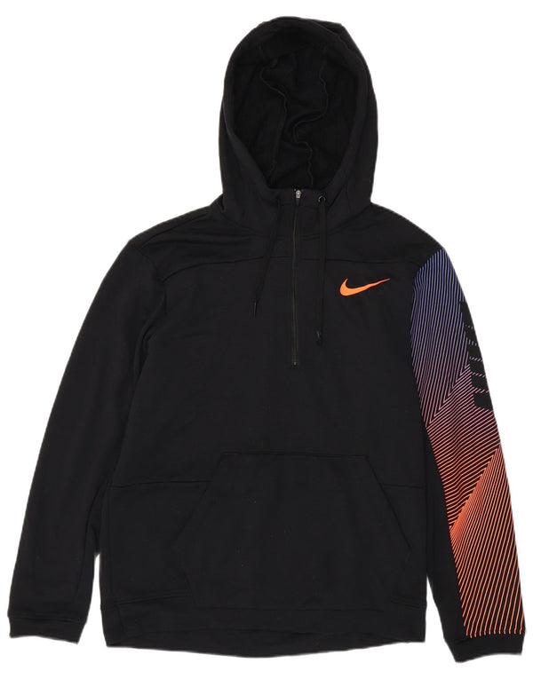 Nike Mens Dri Fit Standard Fit Zip Neck Hoodie Jumper Small Black Striped