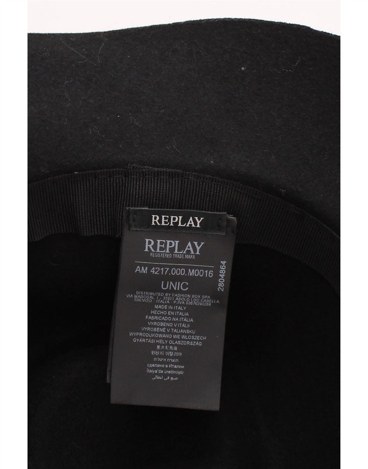 Replay Womens Fedora Hat One Size Black Wool Classic