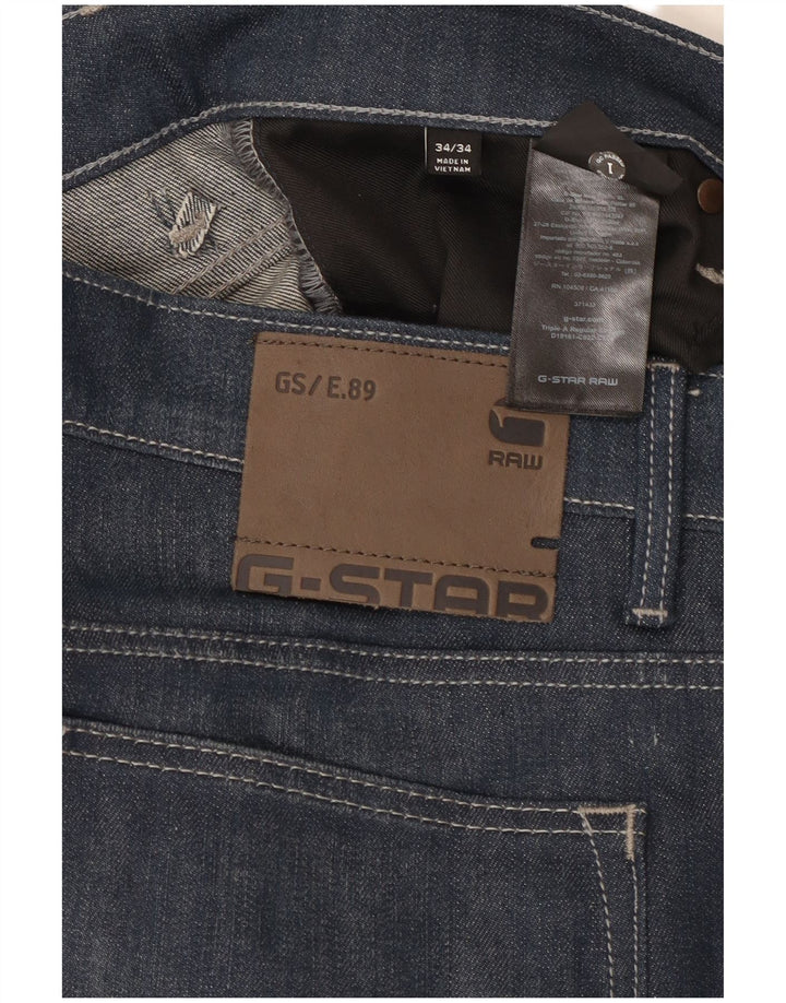 G-STAR Mens Straight Jeans W34 L34 Navy Blue Cotton