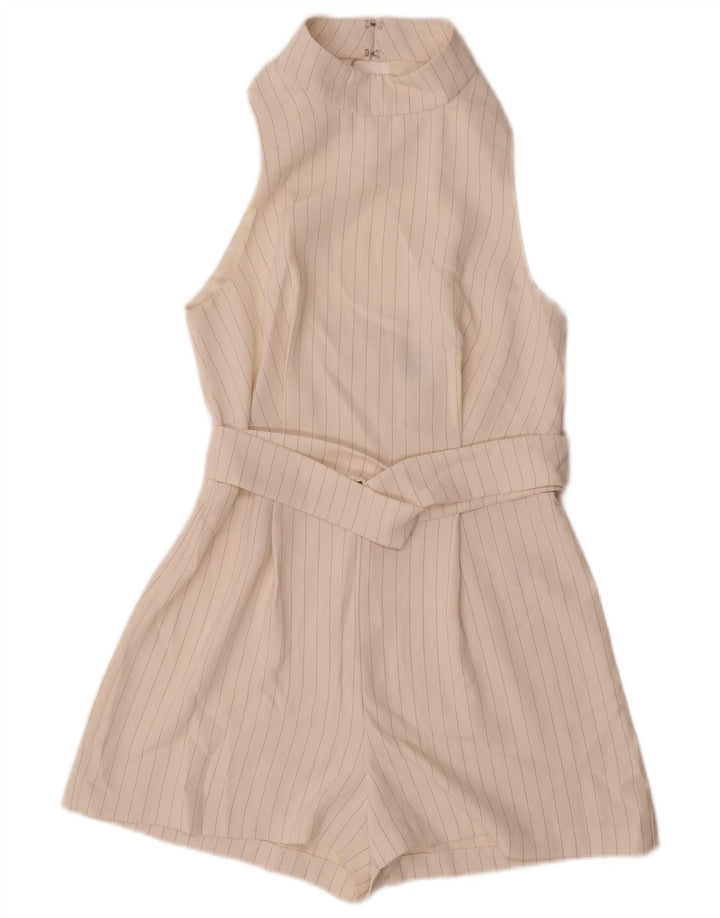 TOPSHOP Womens Sleeveless Playsuit UK 8 Small  White Pinstripe Polyester