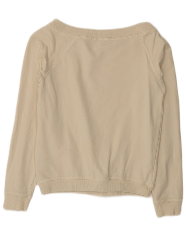 Benetton Womens Crop Sweatshirt Jumper UK 10 Small Beige Cotton
