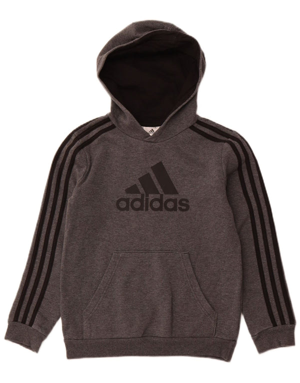 ADIDAS Boys Graphic Hoodie Jumper 9-10 Years Grey Cotton
