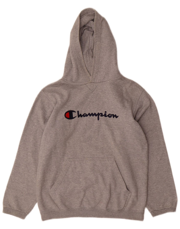 CHAMPION Boys Graphic Hoodie Jumper 11-12 Years Grey Cotton