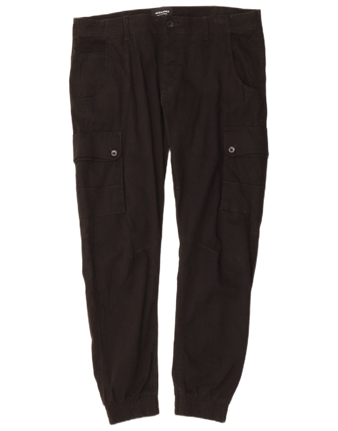 JACK & JONES Mens Tapered Joggers Cargo Trousers W36 L29 Black Cotton