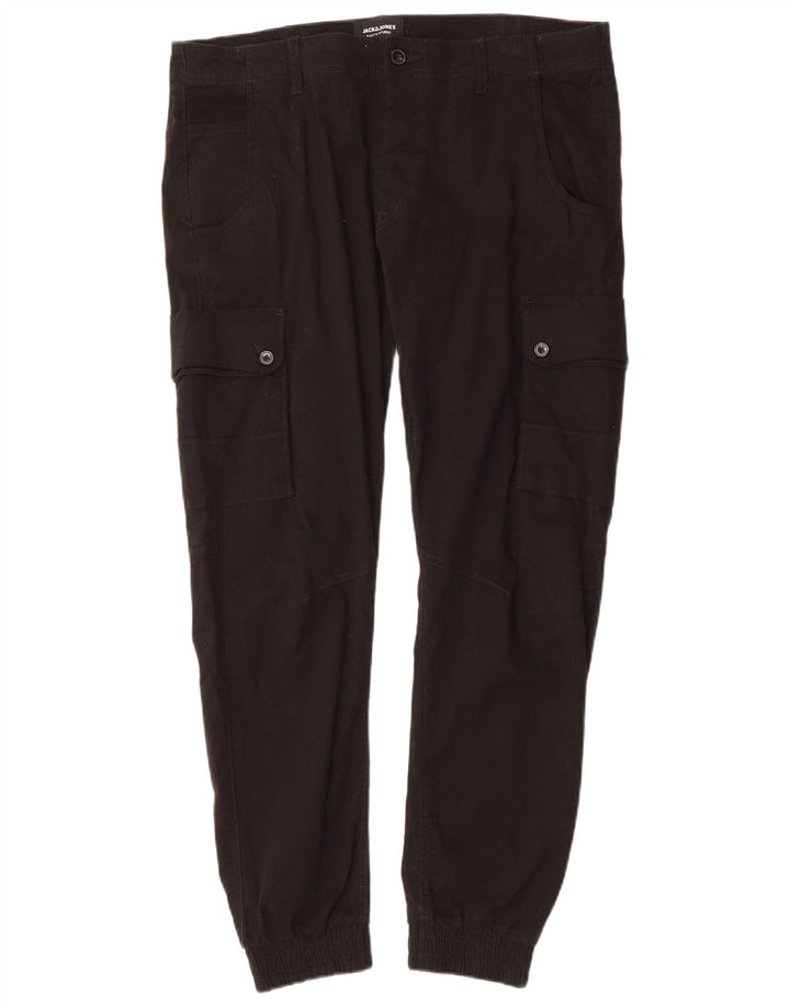 JACK & JONES Mens Tapered Joggers Cargo Trousers W36 L29 Black Cotton