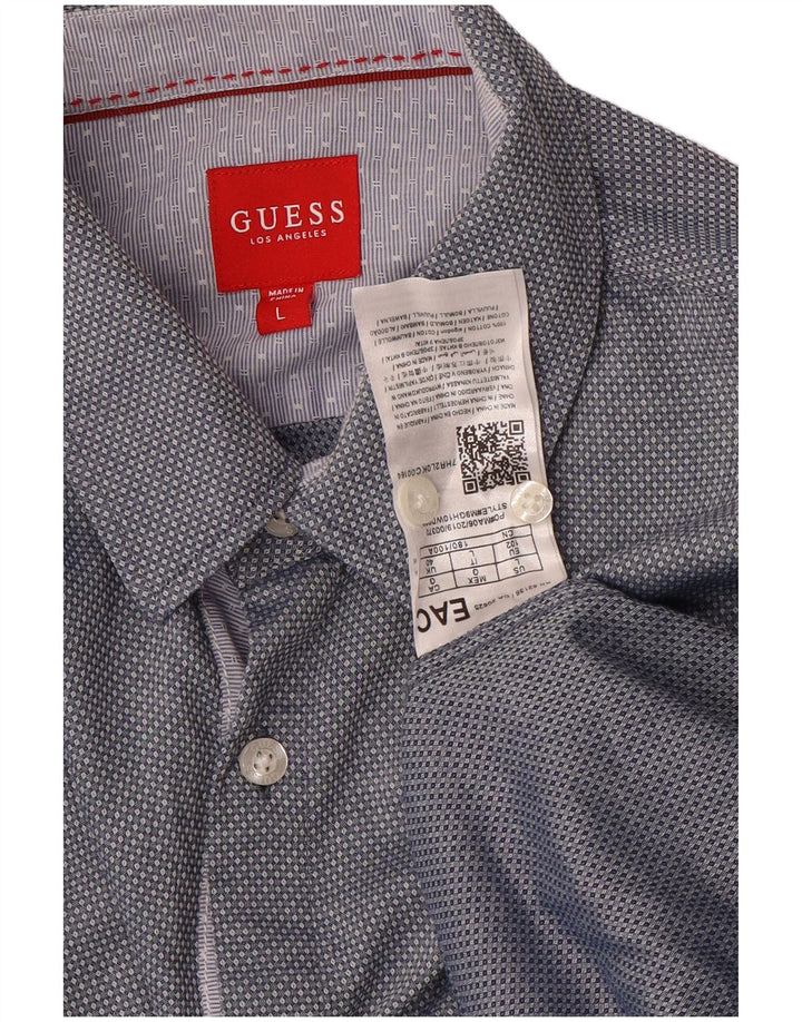 Guess Mens Shirt Large Blue Geometric Cotton