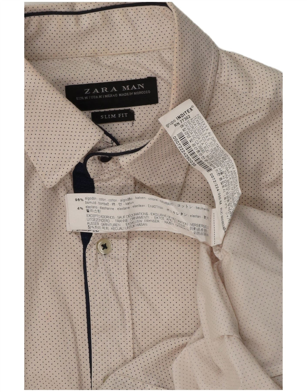 Zara Mens Slim Fit Shirt Medium White Spotted Cotton