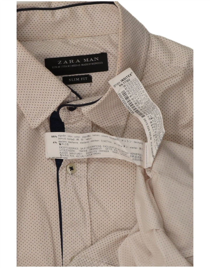 Zara Mens Slim Fit Shirt Medium White Spotted Cotton