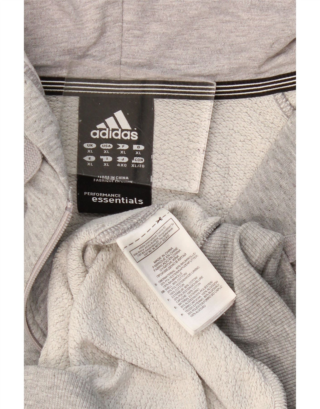 Adidas Mens Zip Hoodie Sweater XL Grey Cotton