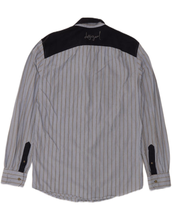 DESIGUAL Mens Regular Fit Graphic Shirt Large Blue Striped Cotton