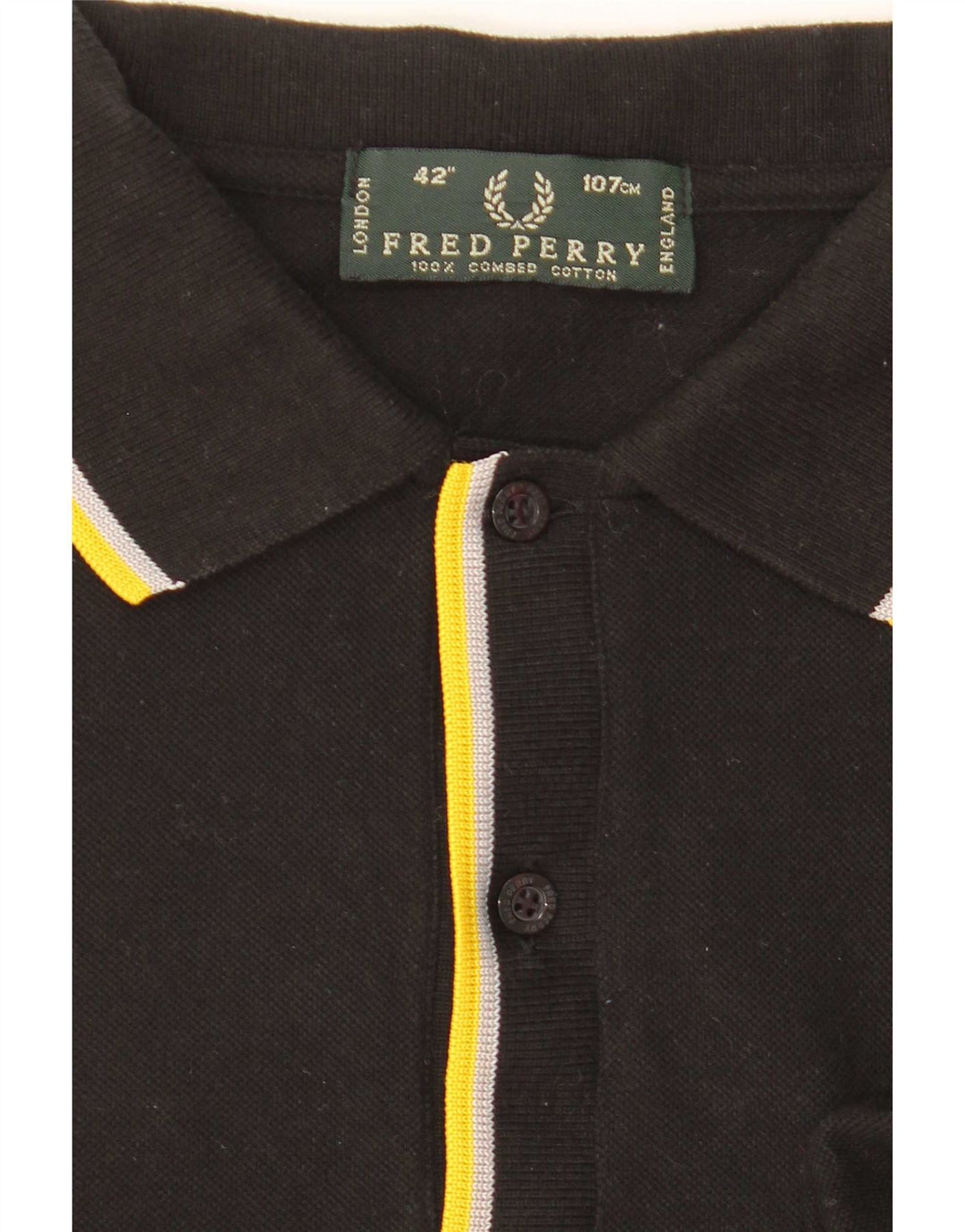 Fred Perry Mens Polo Shirt Medium Black Striped Cotton