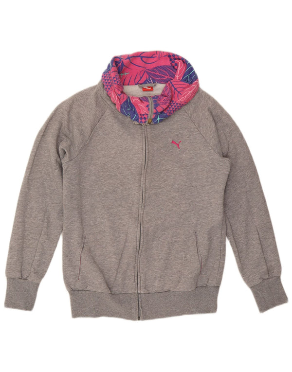 PUMA Womens Tracksuit Top Jacket UK 12 Medium Grey Floral Cotton