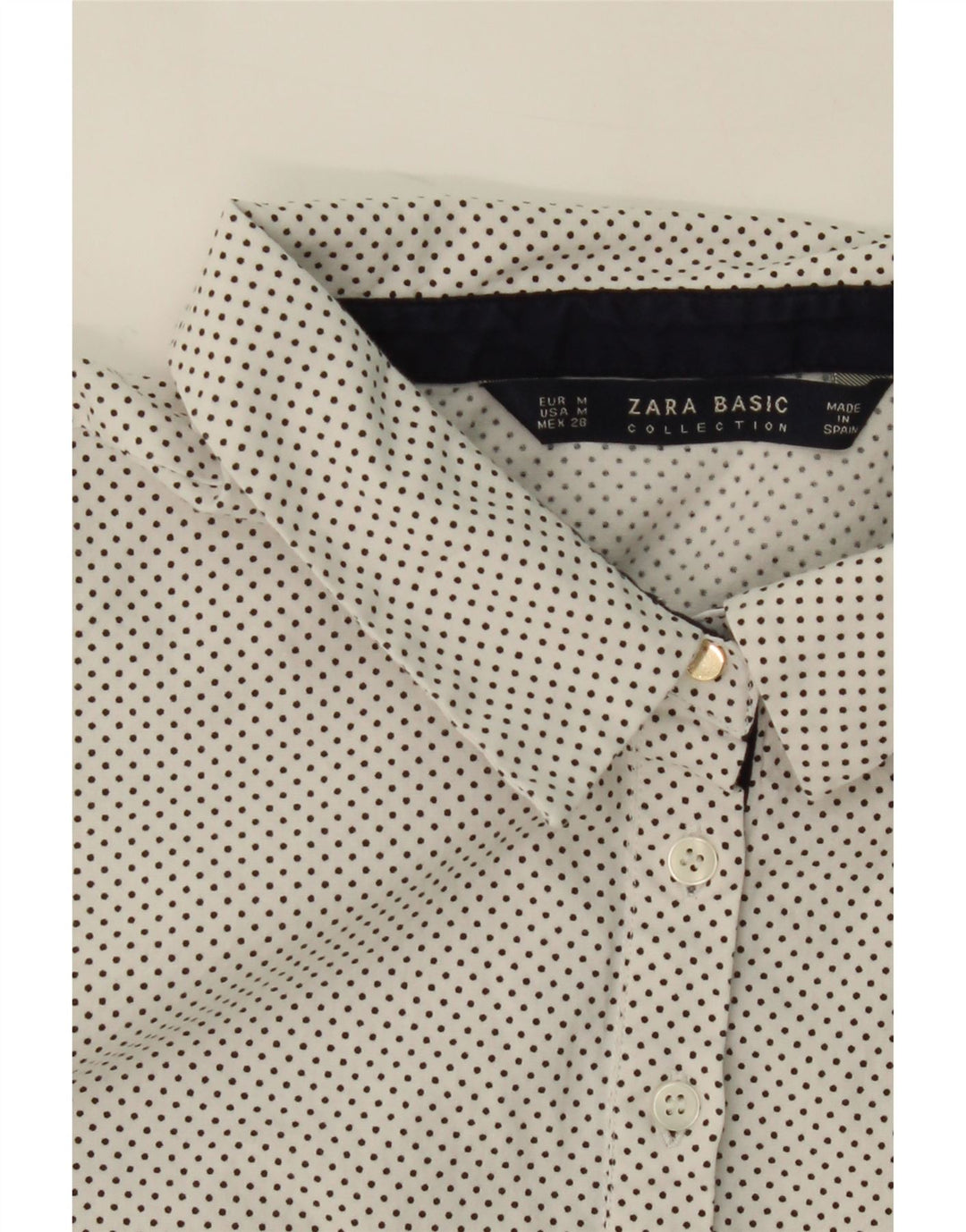 ZARA Womens Pullover Shirt UK 12 Medium White Polka Dot Cotton Vintage Zara and Second-Hand Zara from Messina Hembry 
