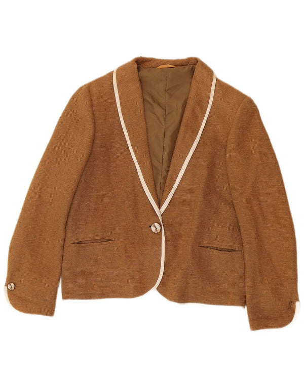 Vintage Womens 1 Button Blazer Jacket UK 14 Medium Brown Ramie