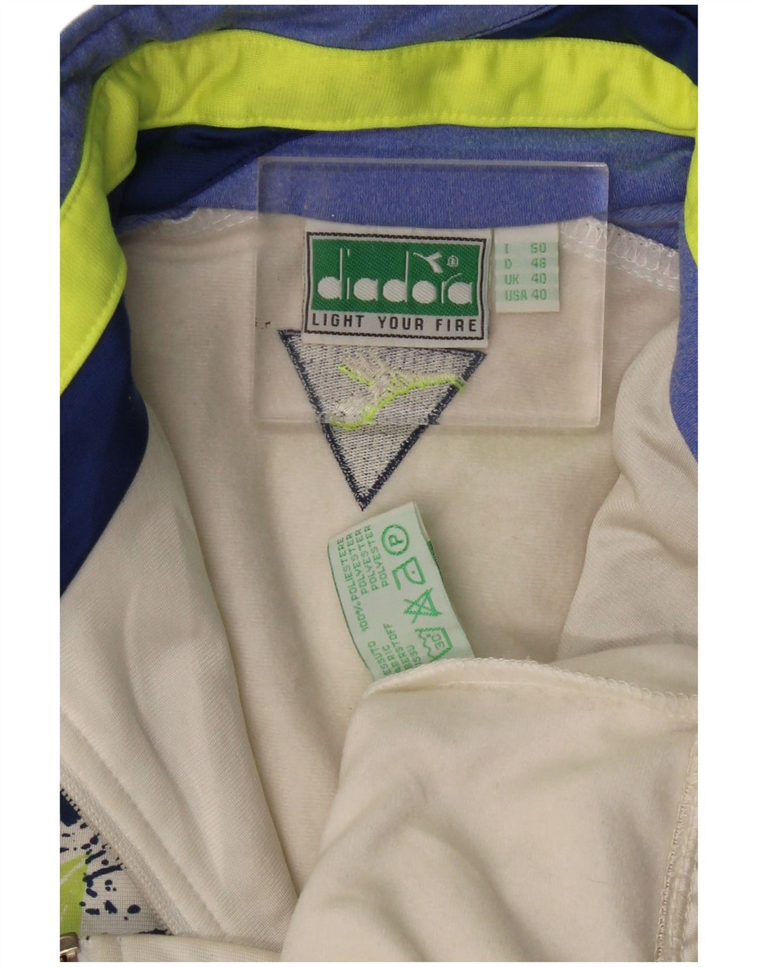 DIADORA Mens Tracksuit Top Jacket UK 40 Medium White Colourblock Polyester