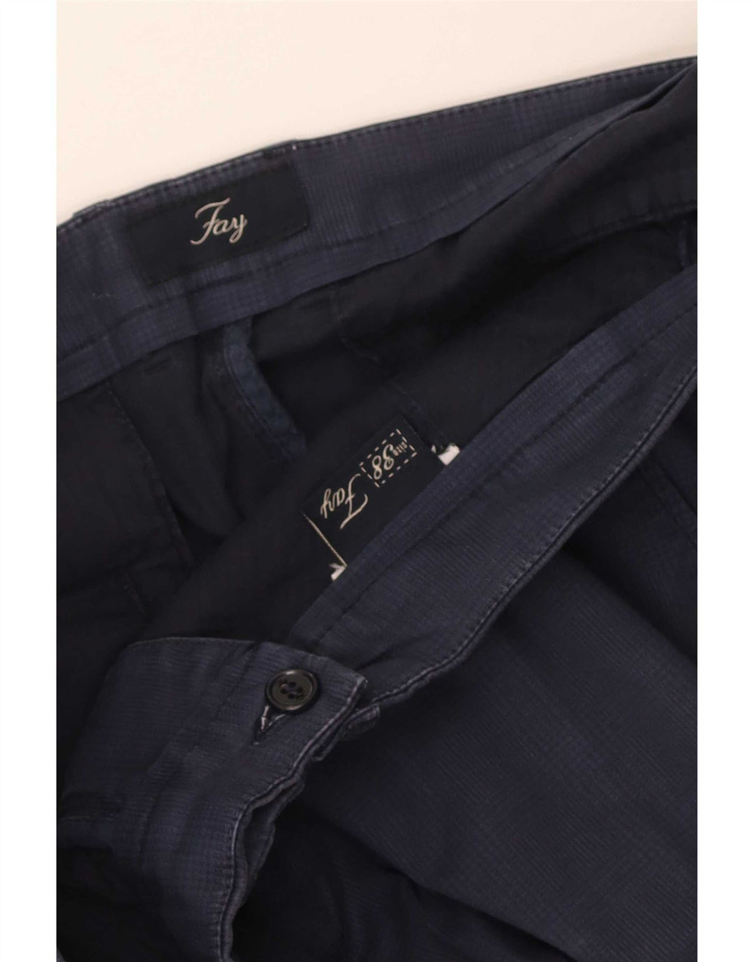 Fay Mens Slim Chino Trousers W38 L30 Navy Blue Check