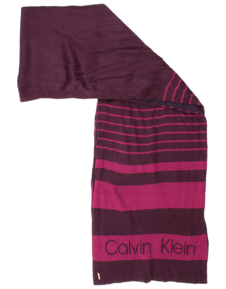 Calvin Klein Womens Graphic Rectangle Scarf One Size Purple Striped Acrylic