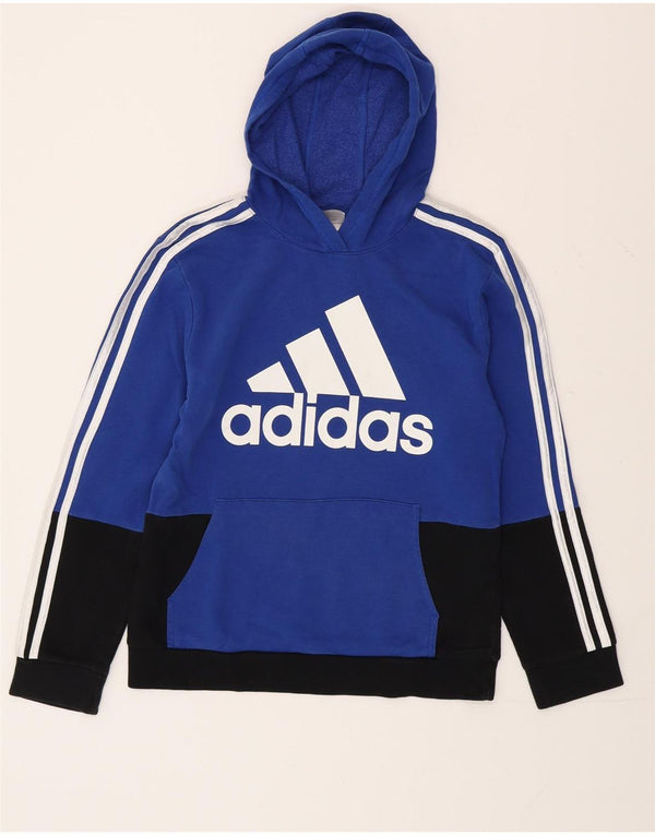 Adidas Boys Graphic Hoodie Jumper 14-15 Years Large Blue Colourblock