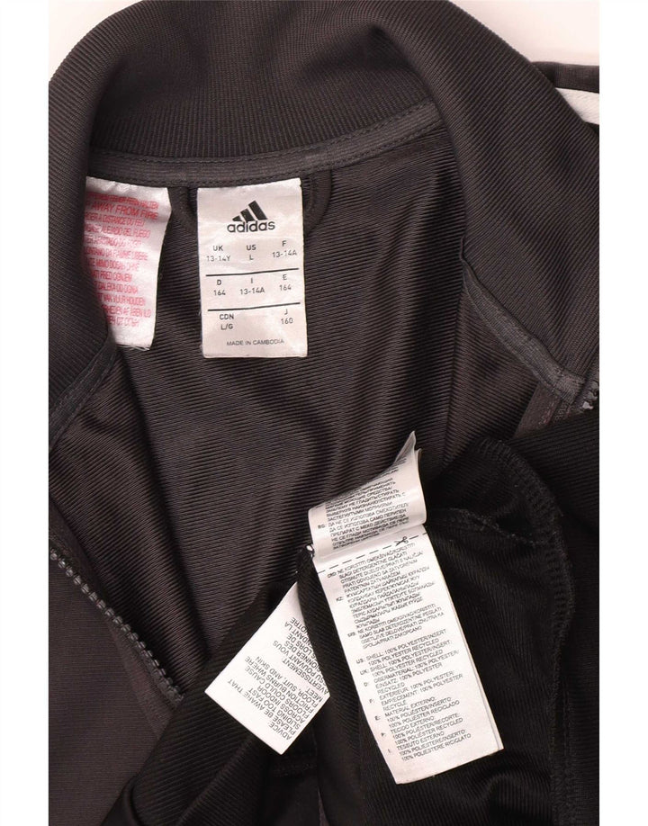 Adidas Boys Tracksuit Top Jacket 13-14 Years Grey Colourblock Polyester