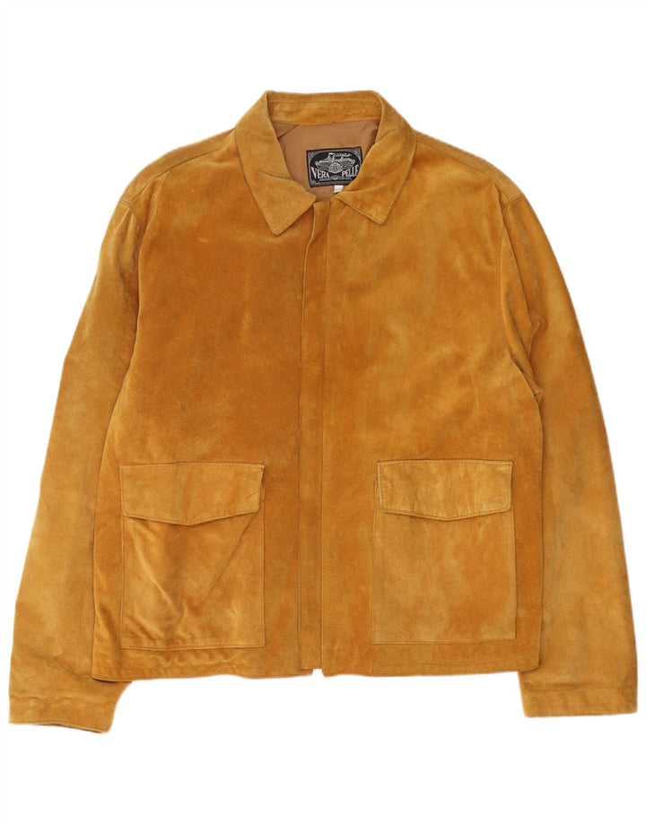 Vintage Mens Suede Jacket IT 54 2XL Brown Leather