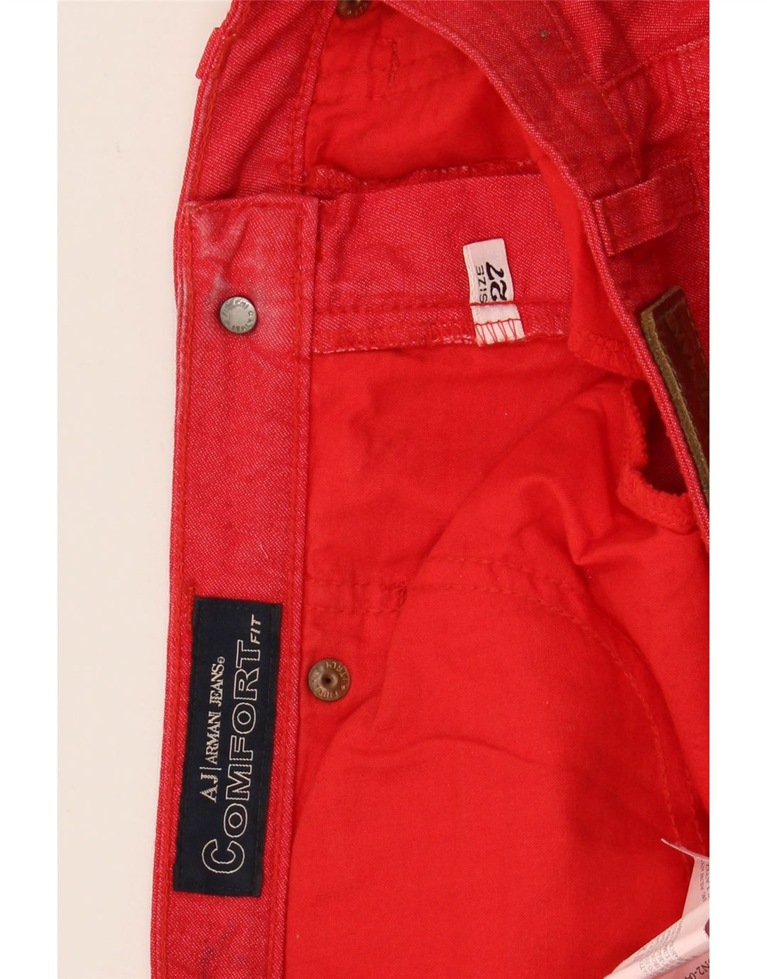 ARMANI Mens Straight Jeans W27 L32 Red Cotton Vintage Armani and Second-Hand Armani from Messina Hembry 