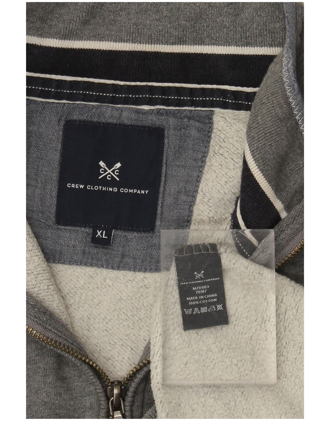 CREW CLOTHING Mens Zip Neck Sweatshirt Jumper XL Grey Cotton