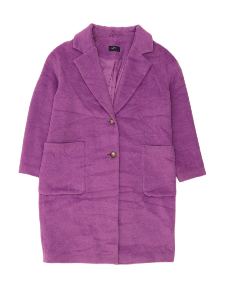 Marks & Spencer Womens Overcoat UK 14 Large Purple Polyester