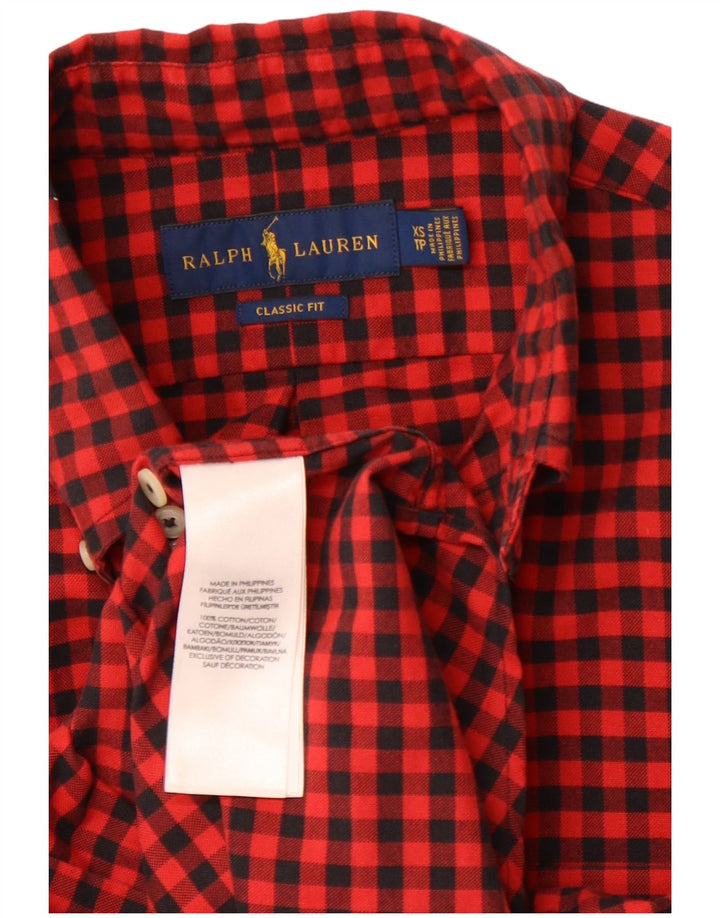 RALPH LAUREN Mens Classic Fit Flannel Shirt XS Red Gingham Cotton