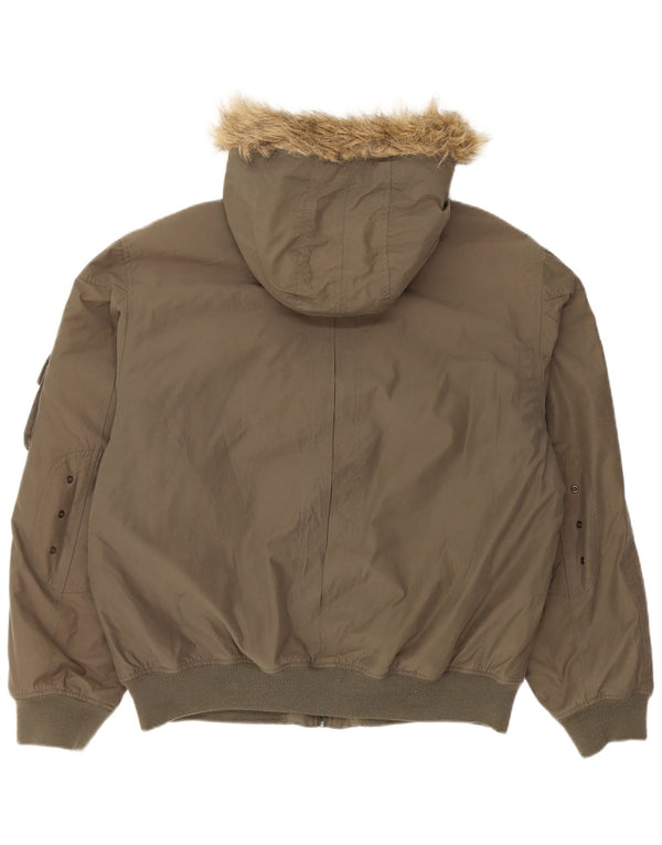 Wampum Mens Hooded Padded Jacket UK 42 XL Khaki Cotton