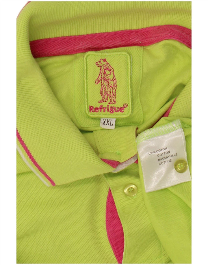 REFRIGUE Mens Polo Shirt 2XL Green Cotton