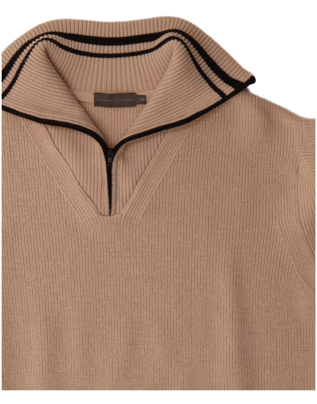 VINTAGE Mens Zip Neck Jumper Sweater IT 52 Large Beige Merino Wool