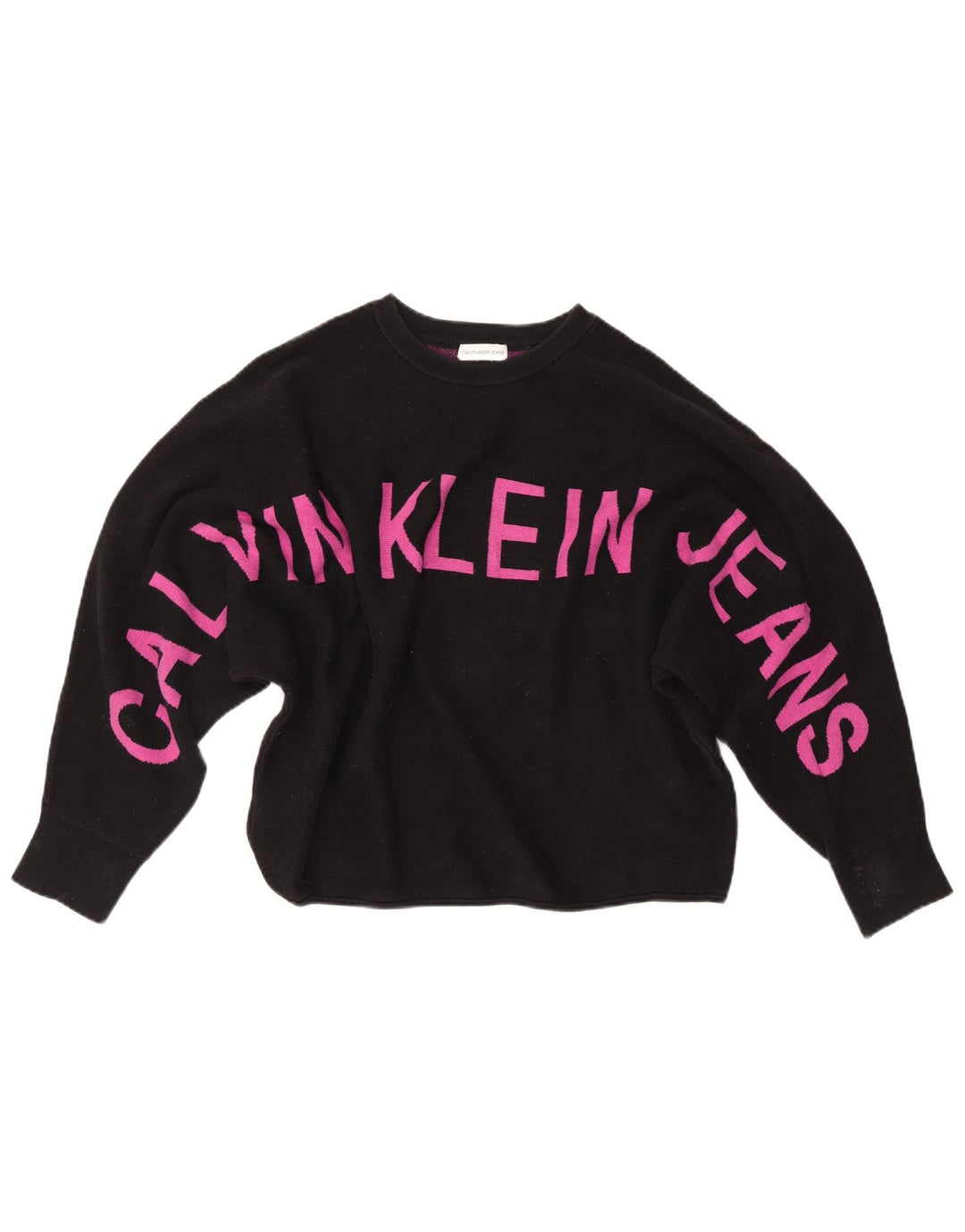 CALVIN KLEIN JEANS Womens Crop Sweatshirt Jumper UK 14 Medium Black