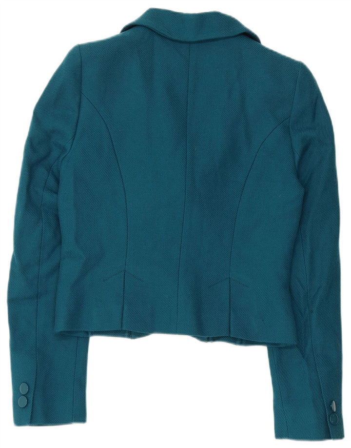 Hobbs Womens Crop 2 Button Blazer Jacket UK 10 Small Blue Wool