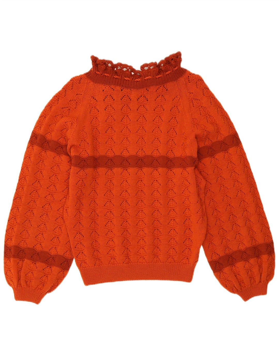 VINTAGE Womens Crop Turtle Neck Jumper Sweater UK 10 Small Orange Striped