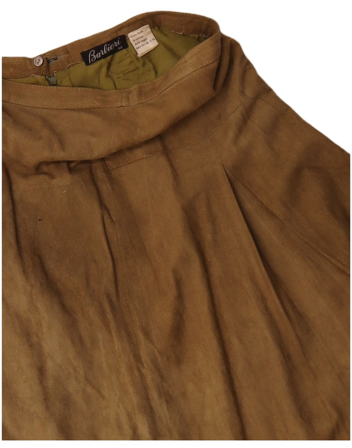 BARBIERI Womens High Waist Suede Skirt IT 44 Medium W28 Khaki Leather