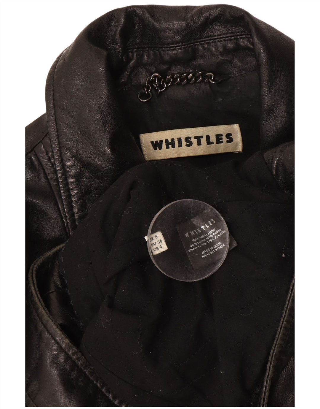 WHISTLES Womens Leather Biker Jacket UK 8 Small  Black Leather