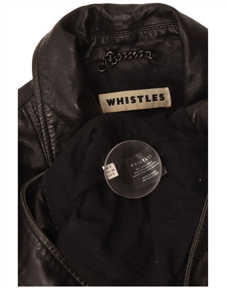 WHISTLES Womens Leather Biker Jacket UK 8 Small  Black Leather