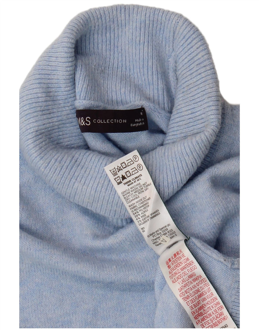 Marks & Spencer Womens Roll Neck Jumper Sweater UK 14 Medium Blue Polyester