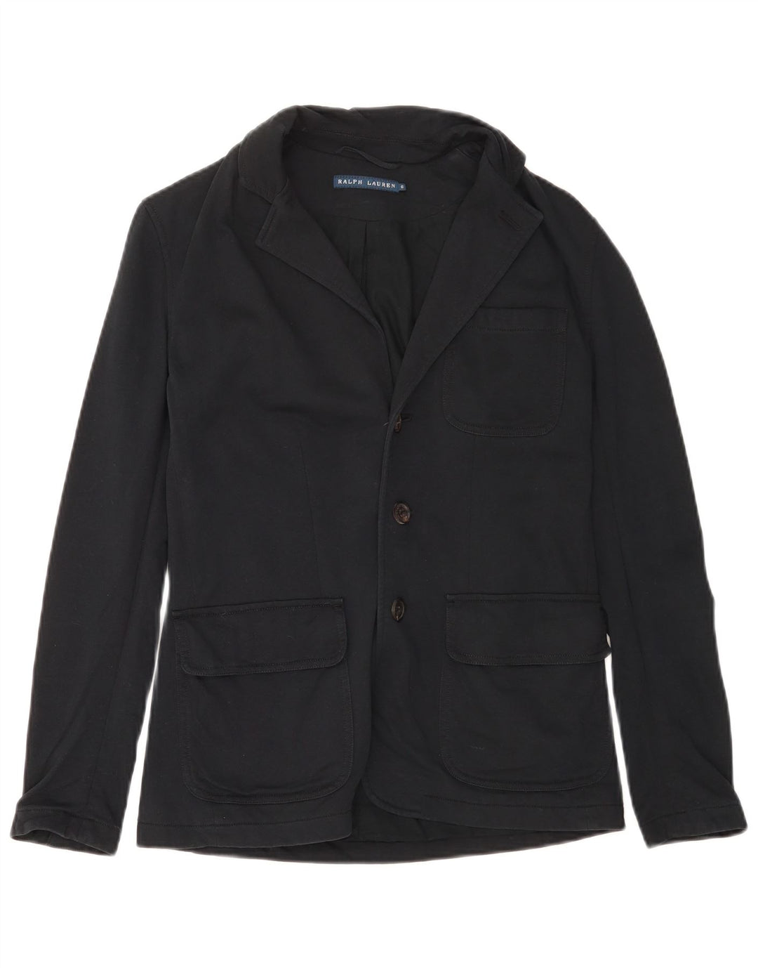 Ralph Lauren Womens 3 Button Blazer Jacket US 6 Medium Black Cotton