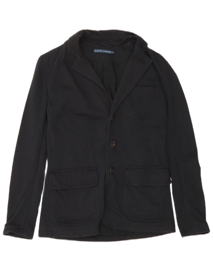 Ralph Lauren Womens 3 Button Blazer Jacket US 6 Medium Black Cotton