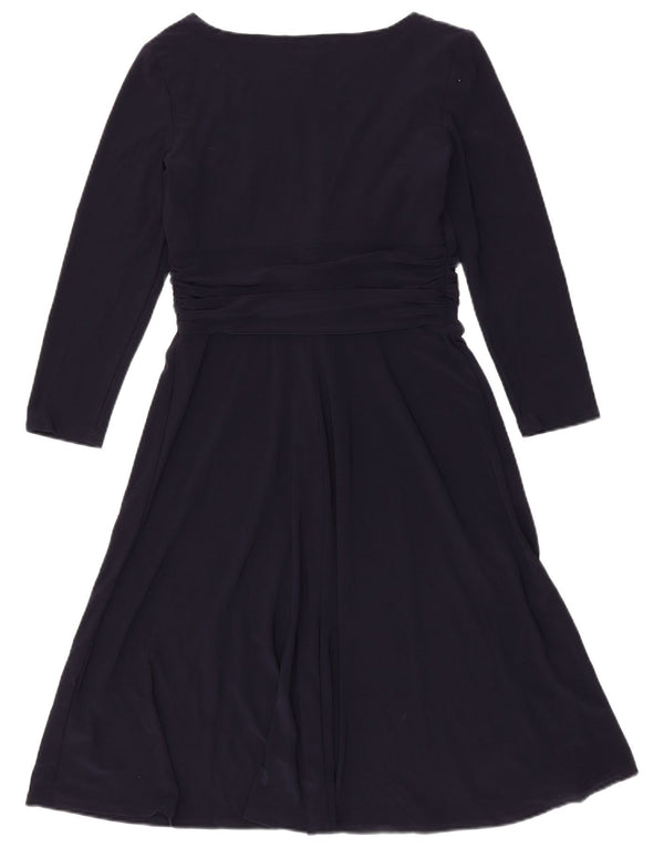 Chaps Womens 3/4 Sleeve A-Line Dress UK 12 Medium Navy Blue Polyester