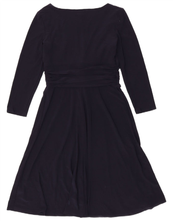Chaps Womens 3/4 Sleeve A-Line Dress UK 12 Medium Navy Blue Polyester